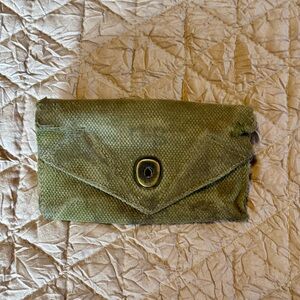 Vintage Military Olive Drab Canvas Utility Belt Pouch Snap Closure Army